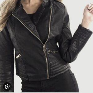 Philomena Petti Faux Leather Moto Jacket Sz M Black